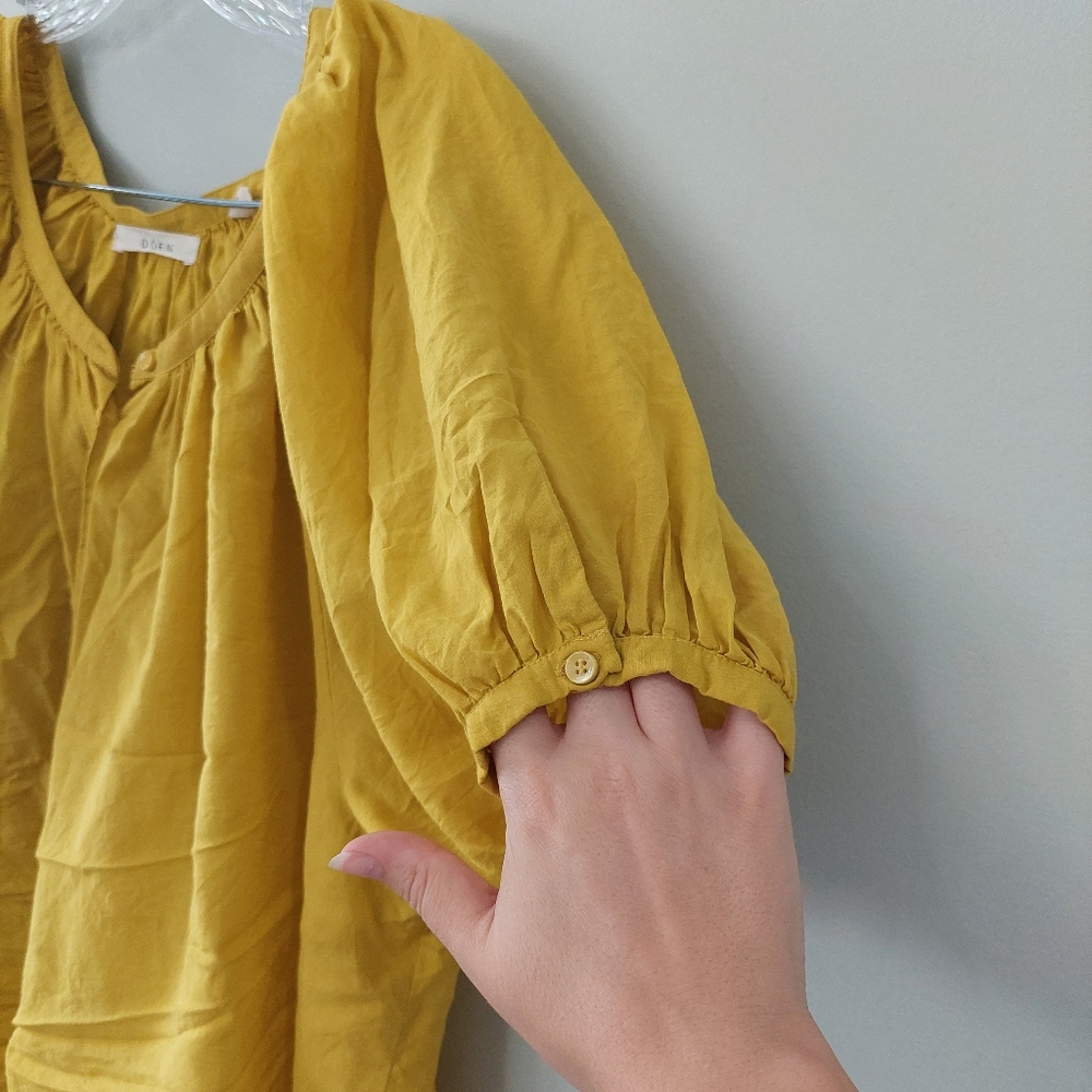 Doen Jane Blouse in Moss Large yellow short sleeve scoop neck billowy oversized - Picture 6 of 10